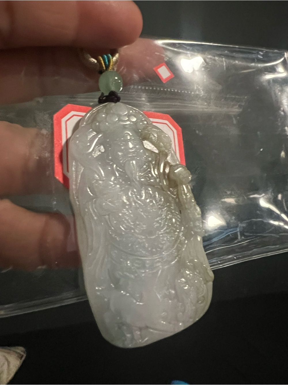 Handheld Carved Jade Pendant Money God Buddha (w/Coa)